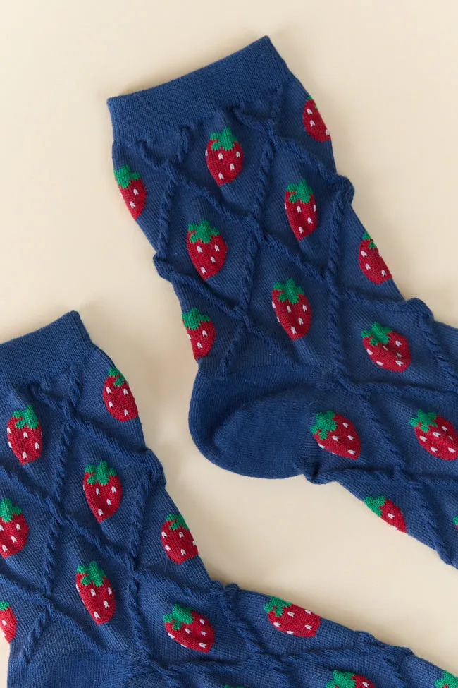 Navy Strawberry Socks PINK LILY