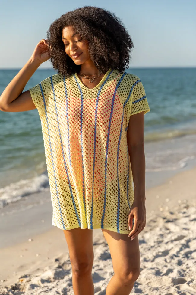 Never Ending Sunny Days Yellow and Blue Knit Cover Up PINK LILY