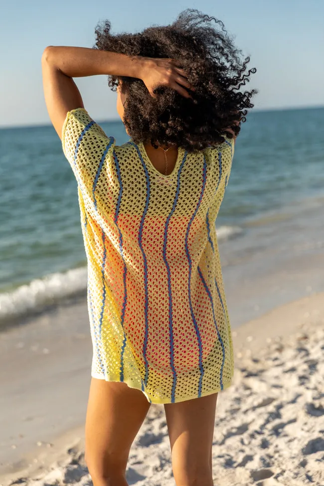 Never Ending Sunny Days Yellow and Blue Knit Cover Up PINK LILY