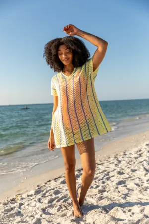 Never Ending Sunny Days Yellow and Blue Knit Cover Up PINK LILY