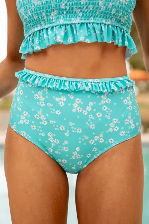 Ocean To Ocean Teal Ditsy Floral Bikini Bottoms PINK LILY