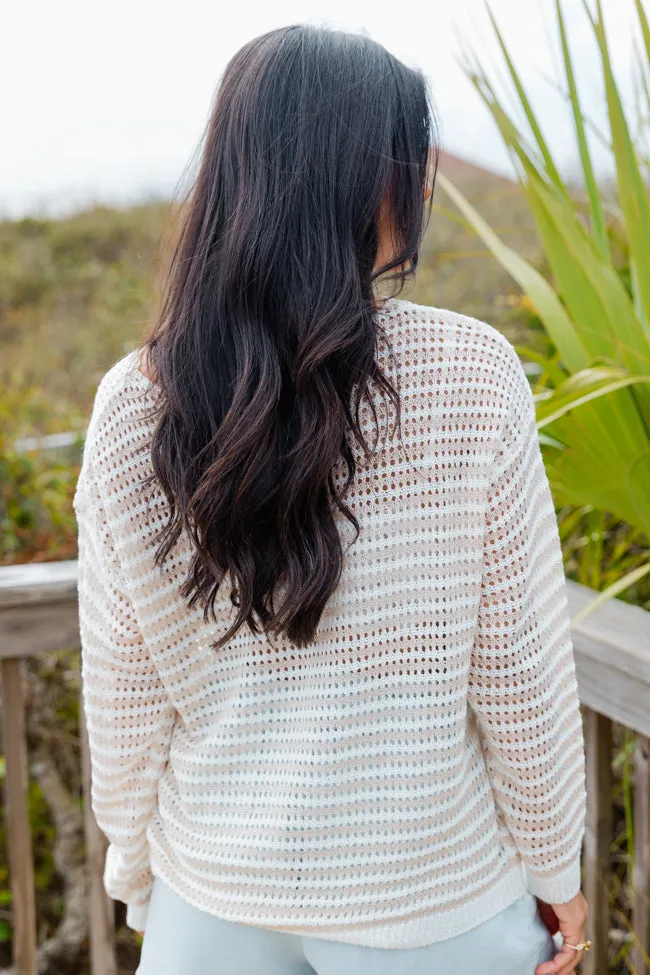 On The Coast Ivory and Beige Striped Boatneck Sweater SALE PINK LILY
