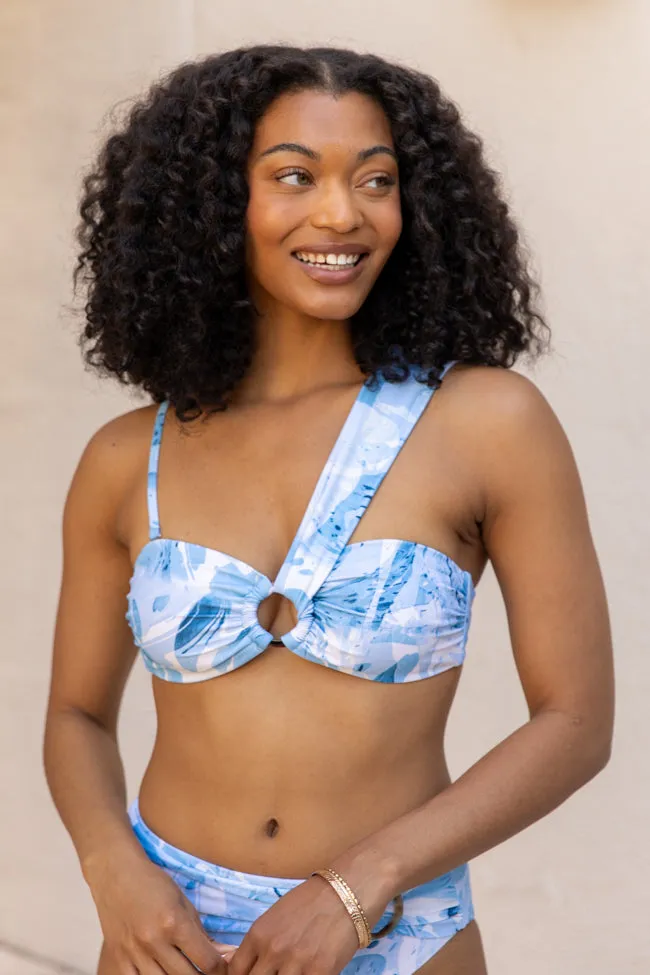 On The Water Blue Printed Asymmetrical Bandeau Bikini Top PINK LILY