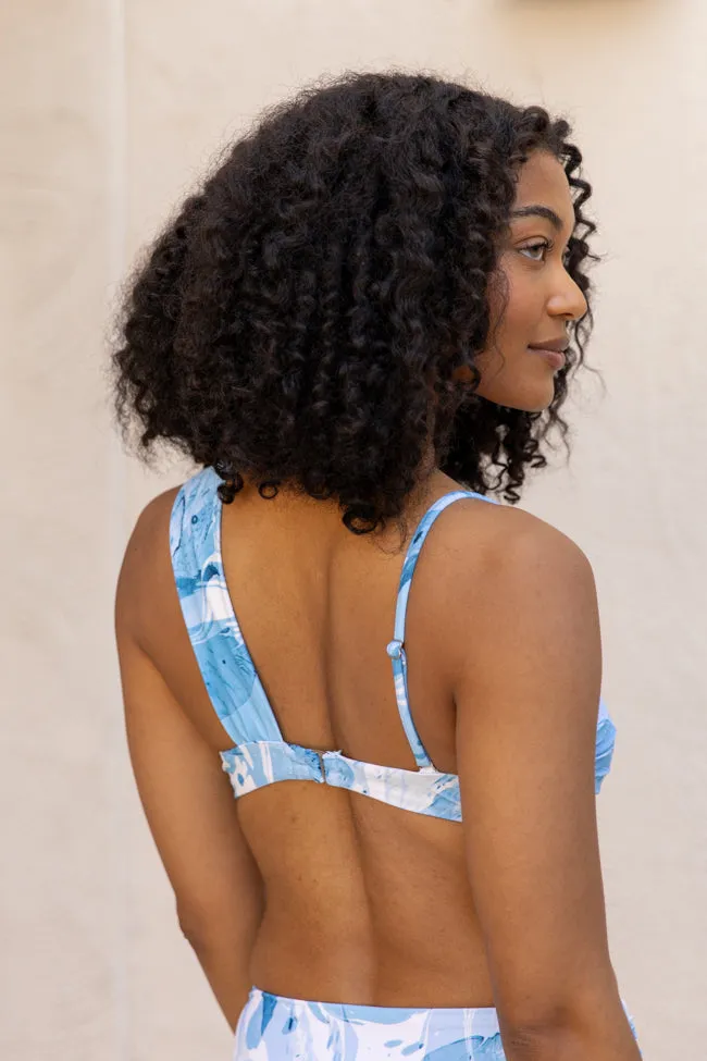 On The Water Blue Printed Asymmetrical Bandeau Bikini Top PINK LILY