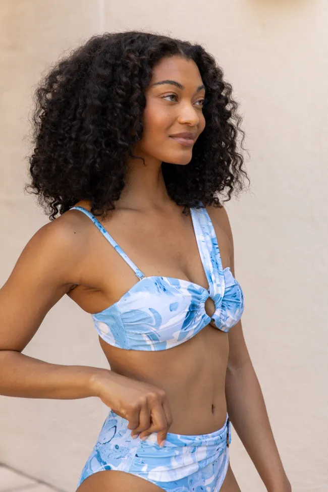 On The Water Blue Printed Asymmetrical Bandeau Bikini Top PINK LILY