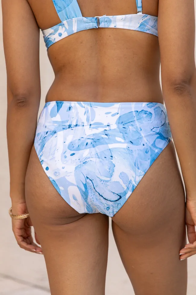 On The Water Blue Printed Ring Front Midrise Bikini Bottoms PINK LILY