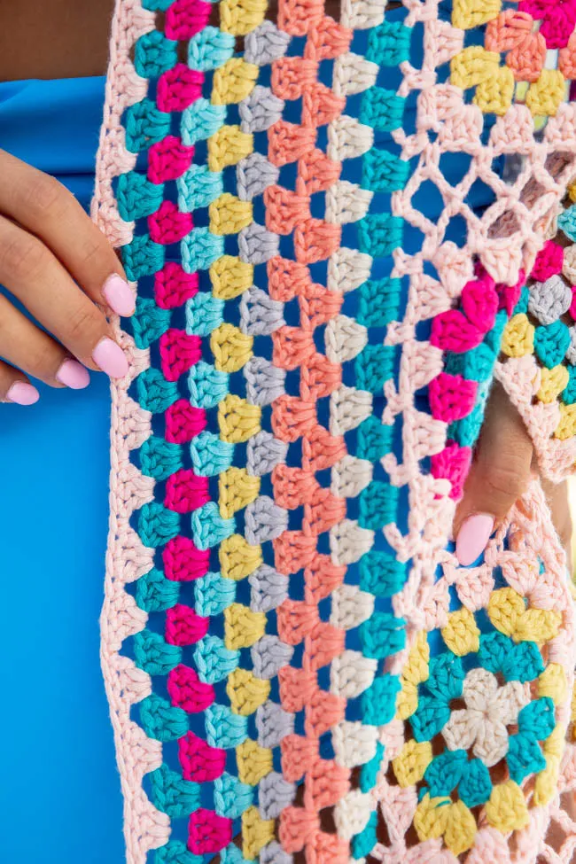 One Last Day Multi Crochet Fringe Hem Cardigan PINK LILY