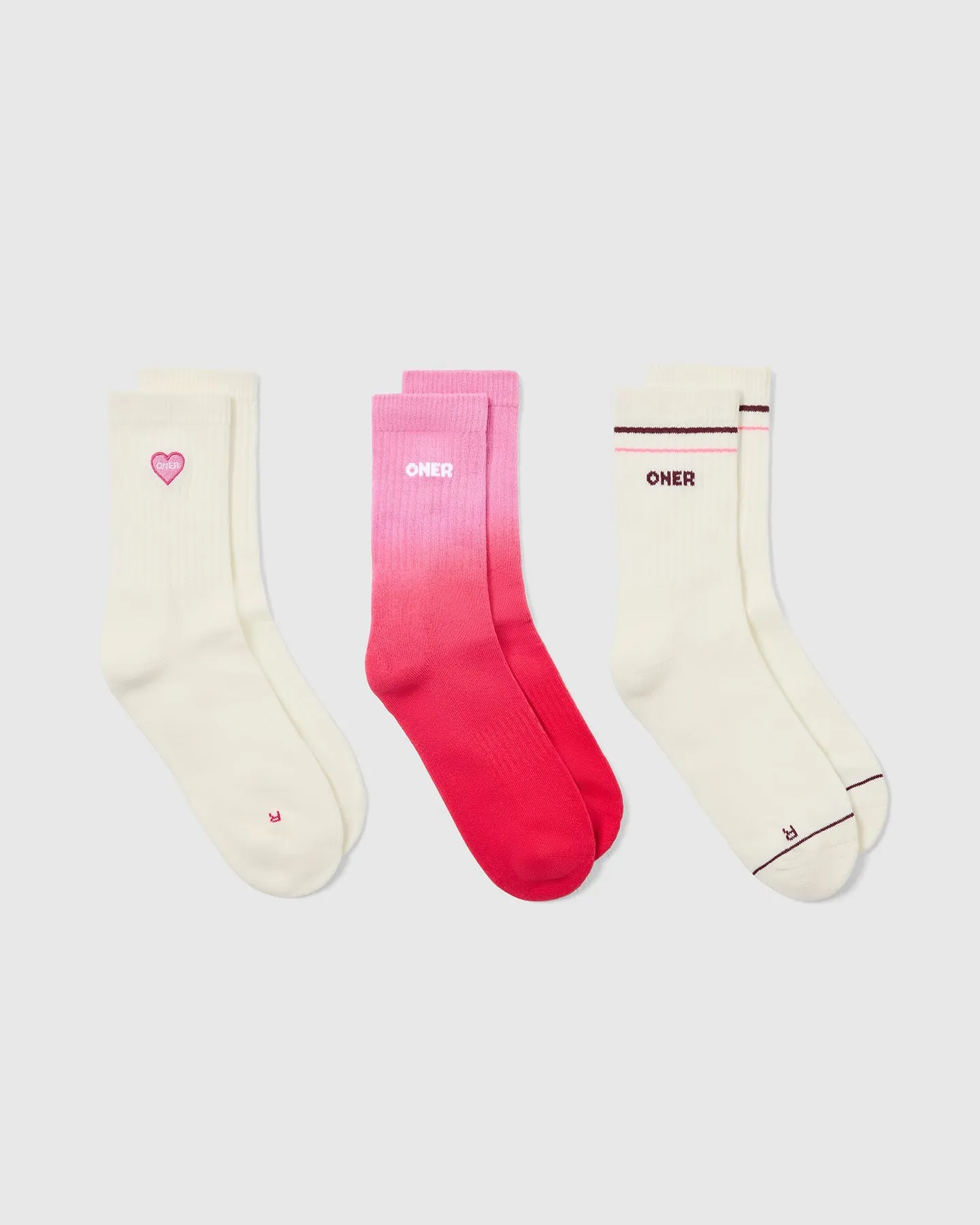 Oner Heart Crew Socks 3 Pack | Sweetie/Berry Bloom/Rosewood