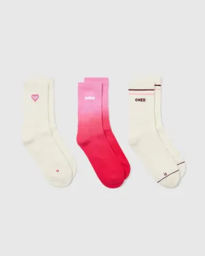 Oner Heart Crew Socks 3 Pack | Sweetie/Berry Bloom/Rosewood