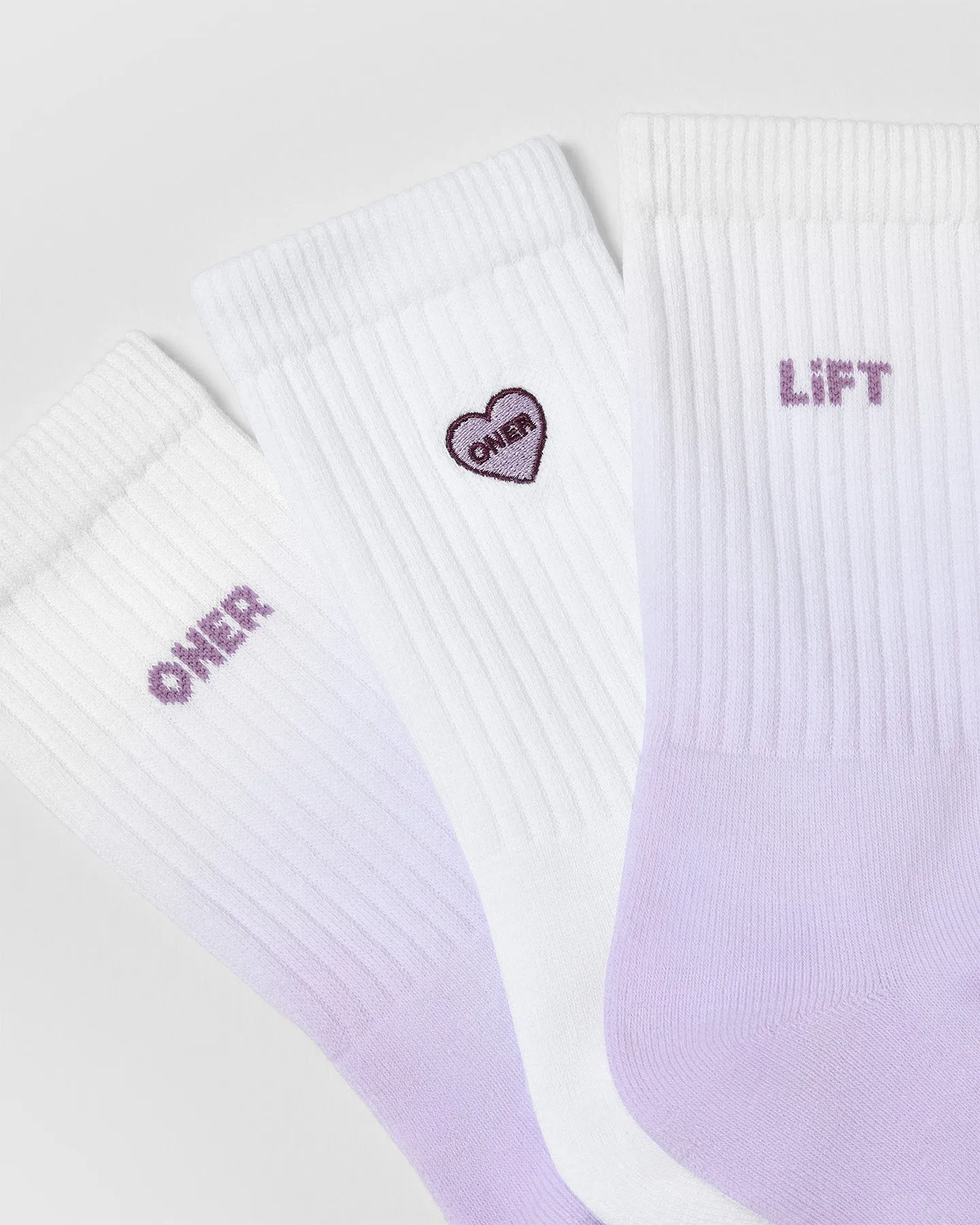 Oner Heart Crew Socks 3 Pack | White/Lavender