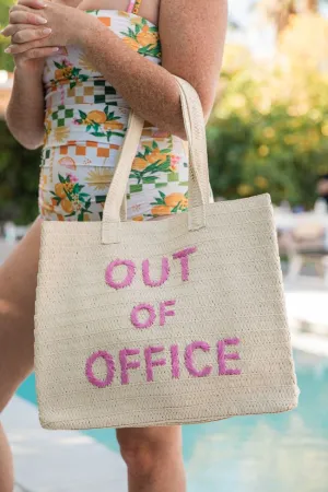 Out Of Office Raffia Beach Bag SALE PINK LILY