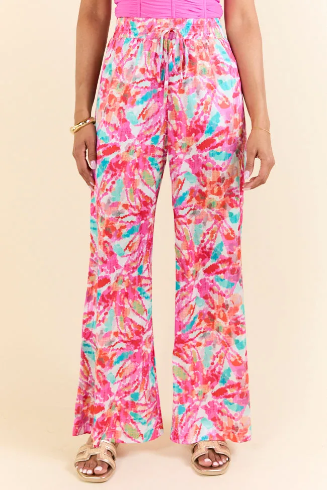 Paddle Out Pink Floral Printed Pull On Pants PINK LILY