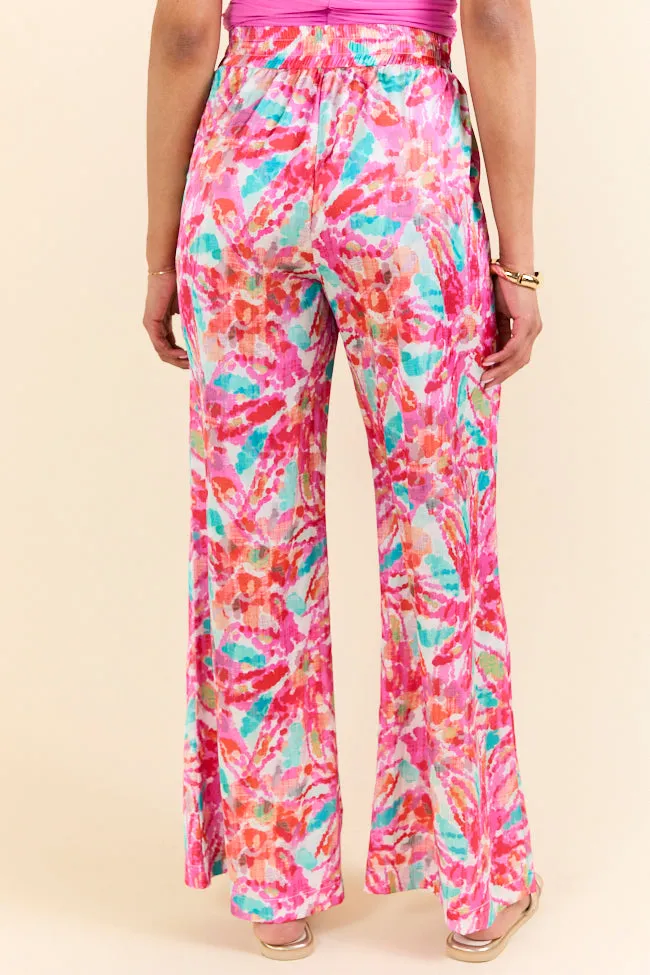 Paddle Out Pink Floral Printed Pull On Pants PINK LILY