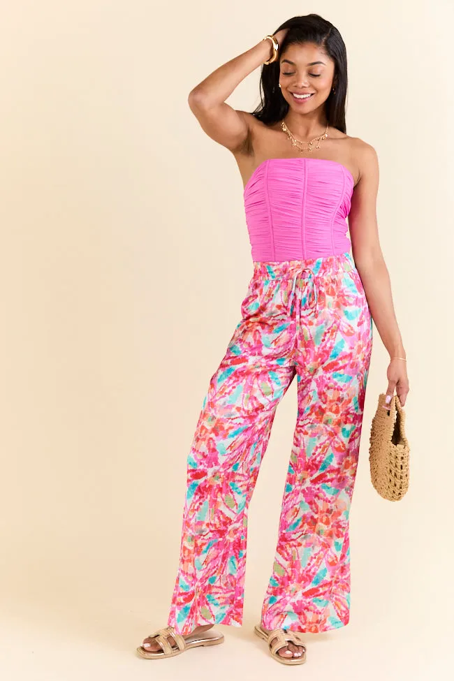 Paddle Out Pink Floral Printed Pull On Pants PINK LILY