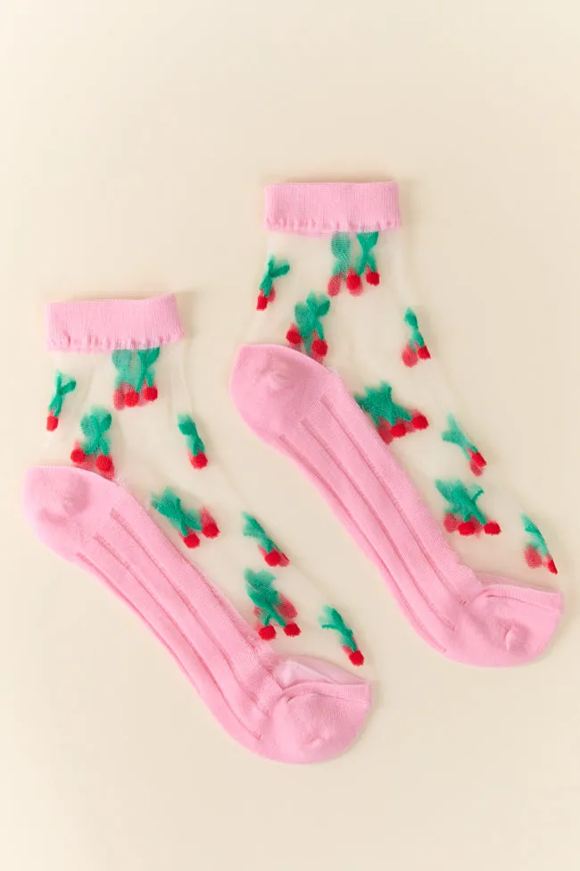 Pink Sheer Cherry Socks PINK LILY