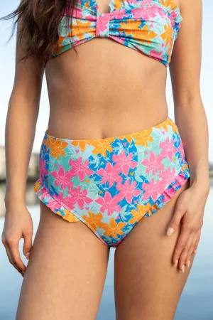 Poolside Peace Multi Floral Bikini Bottom PINK LILY
