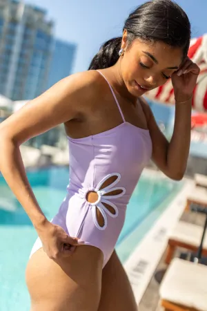 Poolside Posies Lilac Floral Cutout One Piece Swimsuit PINK LILY
