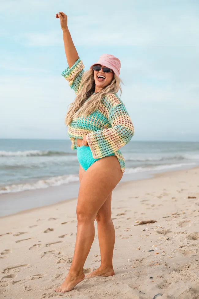 Reality Called Yellow and Mint Multi Stripe Open Knit Sweater SALE PINK LILY