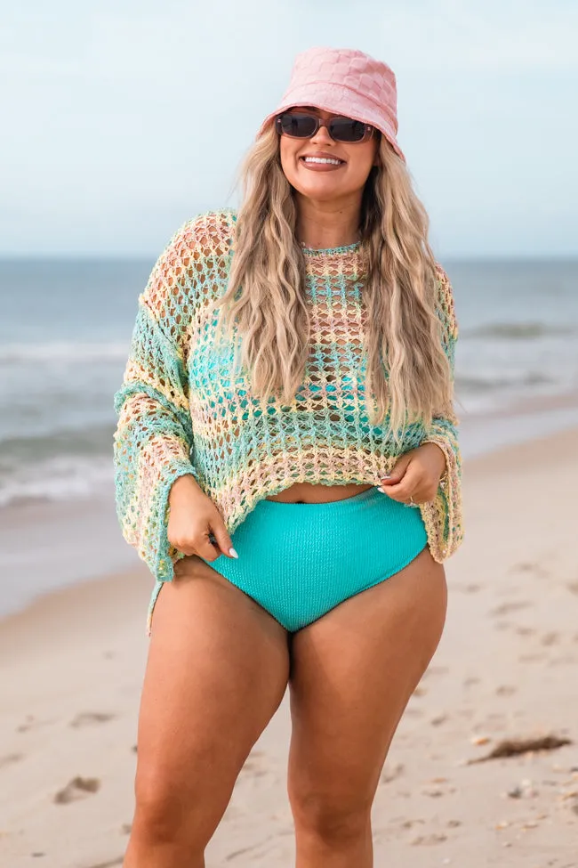 Reality Called Yellow and Mint Multi Stripe Open Knit Sweater SALE PINK LILY
