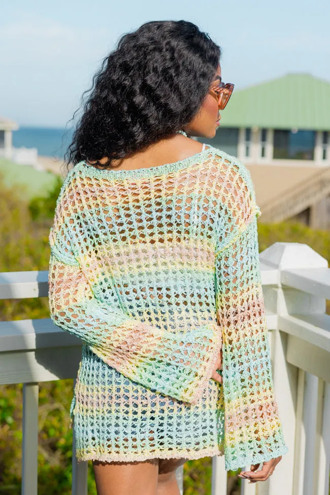 Reality Called Yellow and Mint Multi Stripe Open Knit Sweater SALE PINK LILY