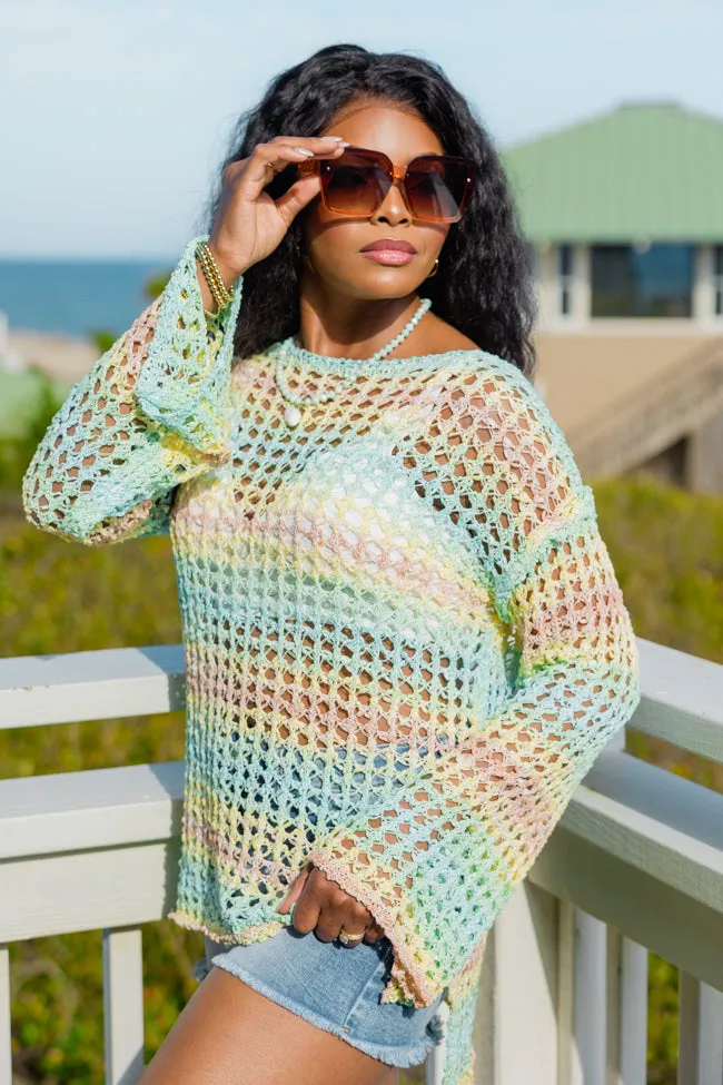 Reality Called Yellow and Mint Multi Stripe Open Knit Sweater SALE PINK LILY