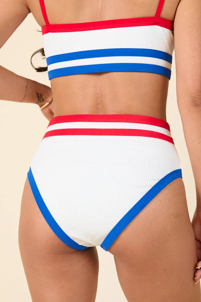 Red White And You White Ribbed High Waisted Bikini Bottoms PINK LILY