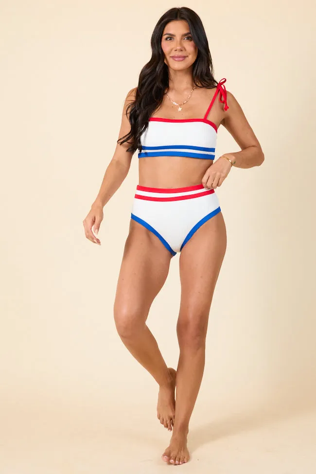 Red White And You White Ribbed High Waisted Bikini Bottoms PINK LILY