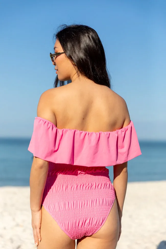 Resort Radiance Pink Smocked Off The Shoulder One Piece Swimsuit PINK LILY