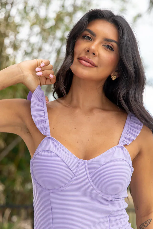 Ride The Waves Lilac Ruffle Shoulder One Piece Swimsuit PINK LILY