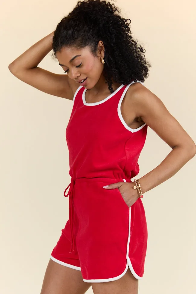 Rylee Red Terry Cloth Romper PINK LILY
