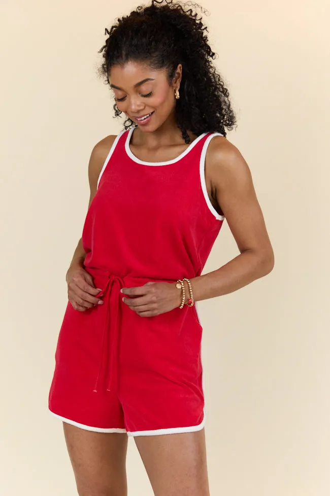 Rylee Red Terry Cloth Romper PINK LILY