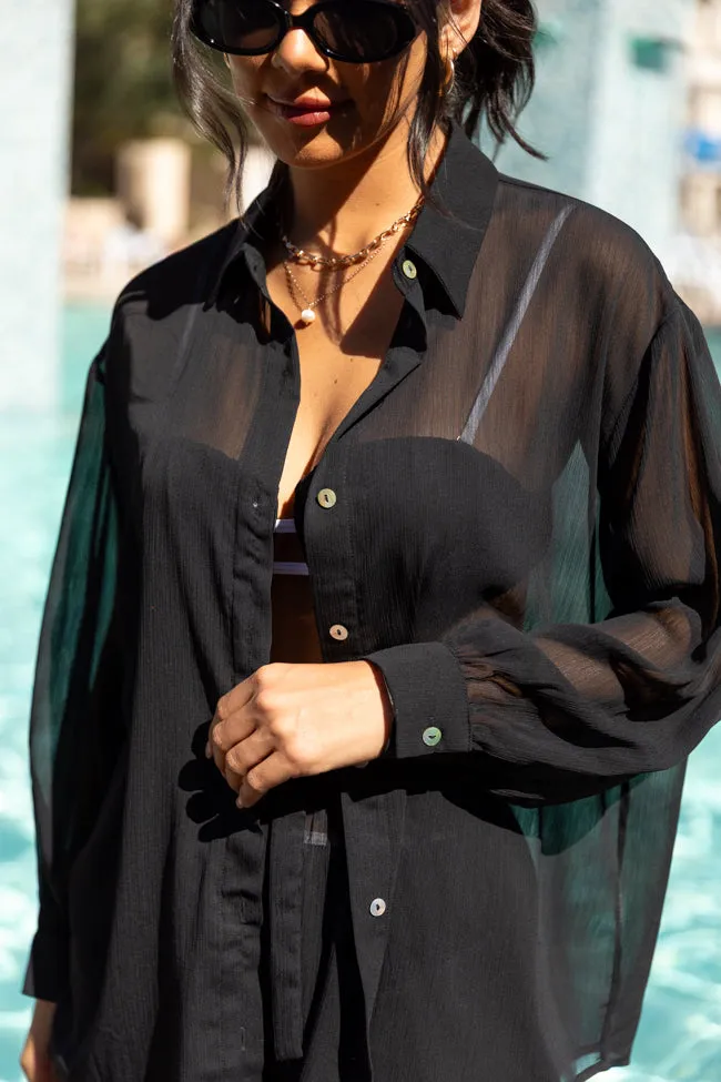 Sand Dune Daydreams Black Chiffon Button Up Coverup Set PINK LILY