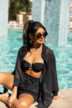 Sand Dune Daydreams Black Chiffon Button Up Coverup Set PINK LILY