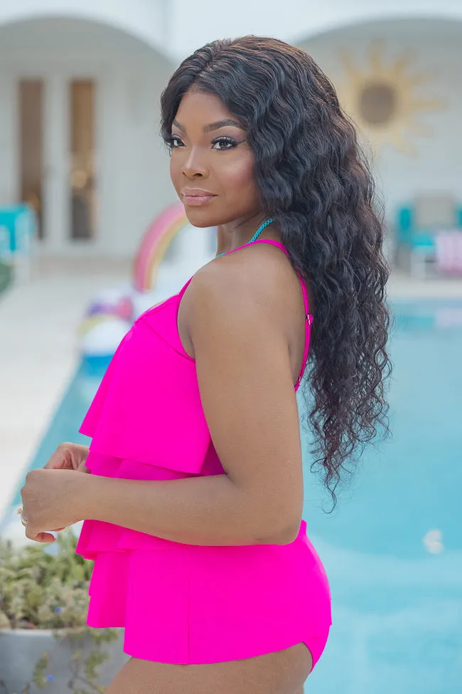 Seaside Style Hot Pink Tiered Ruffle Tankini Top SALE PINK LILY