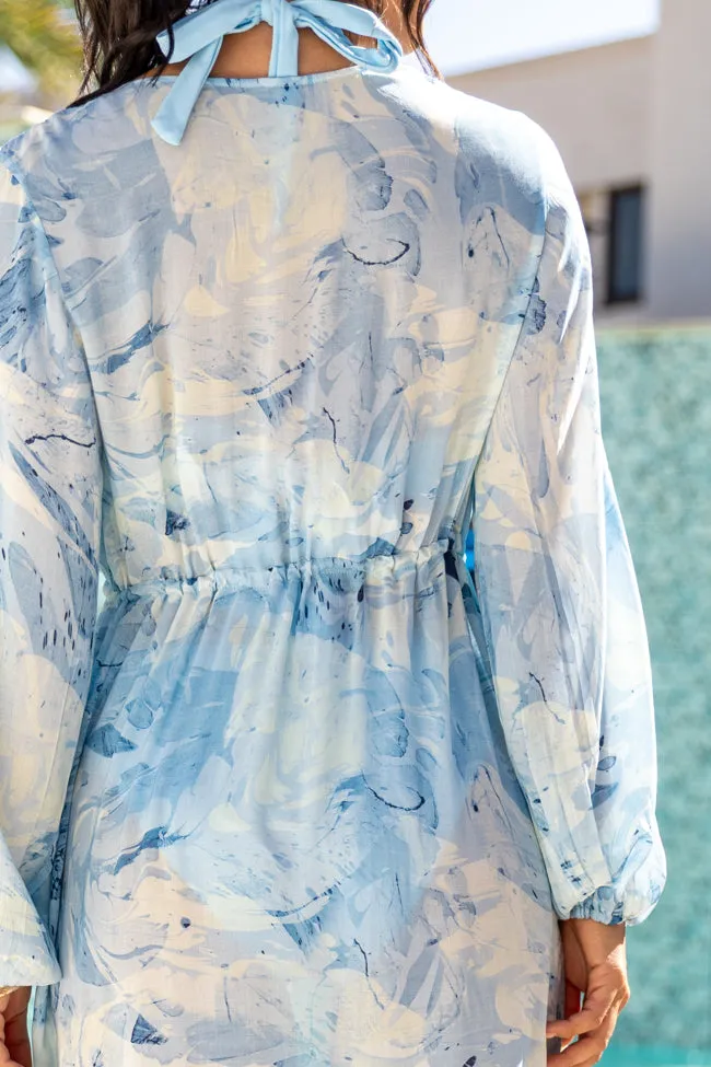 Shine On Blue Printed Long Sleeve Swim Cover-up PINK LILY