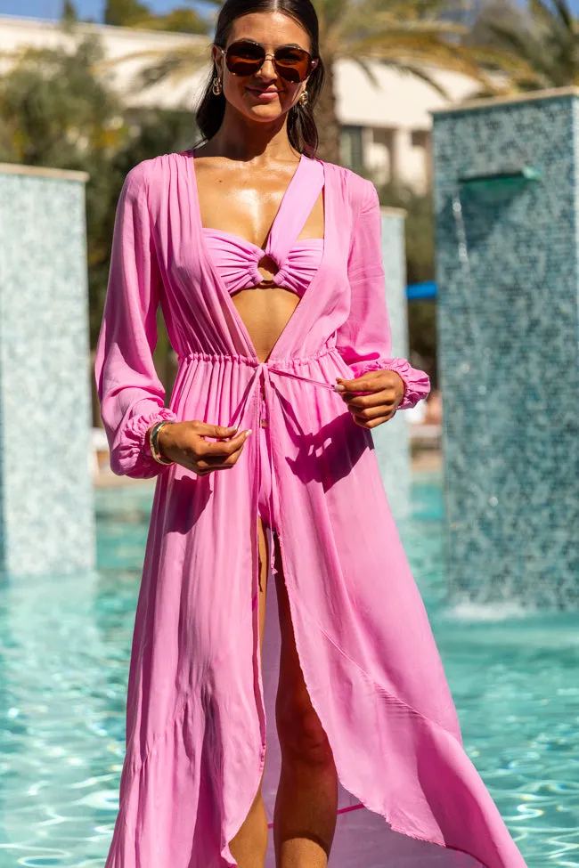 Shine On Pink Long Sleeve Swim Cover-up PINK LILY