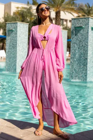 Shine On Pink Long Sleeve Swim Cover-up PINK LILY