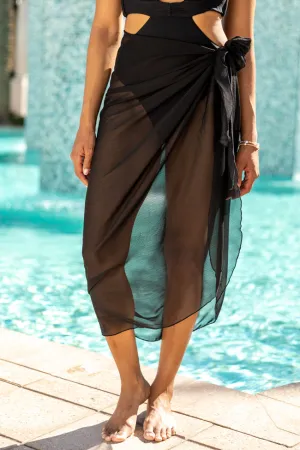 Shoreline Luxuries Black Long Pareo Coverup PINK LILY