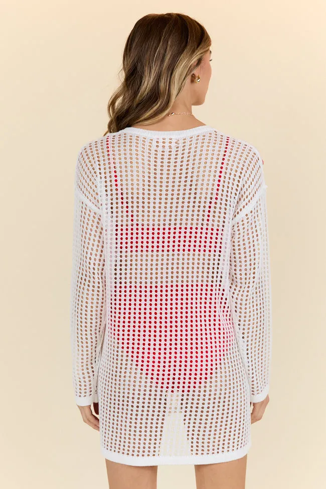 Starry Shores White Open Knit Tunic Coverup PINK LILY