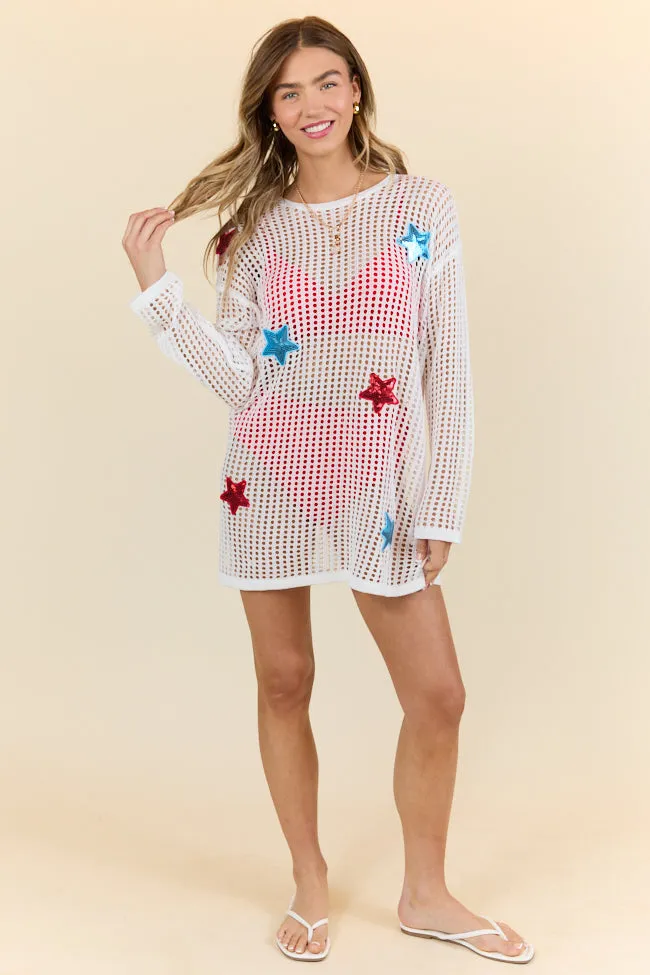Starry Shores White Open Knit Tunic Coverup PINK LILY