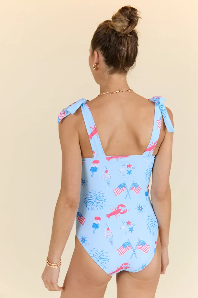Stateside Swim Club Blue Patriotic Icon One Piece Swimsuit PINK LILY