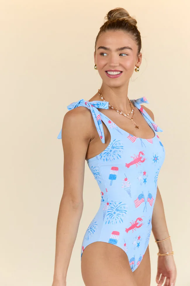 Stateside Swim Club Blue Patriotic Icon One Piece Swimsuit PINK LILY