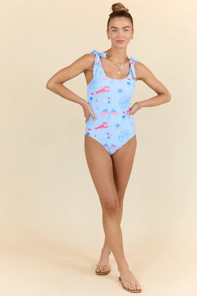 Stateside Swim Club Blue Patriotic Icon One Piece Swimsuit PINK LILY