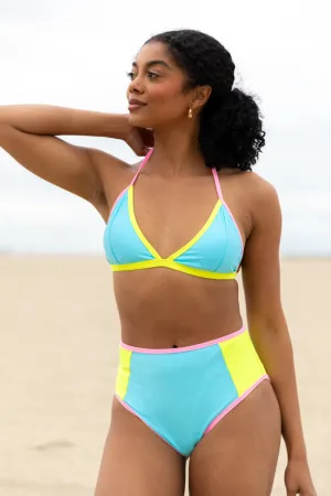 Sunny Coast Blue Colorblock Triangle Bikini Top SALE PINK LILY