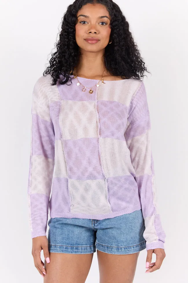 Sunset Key Purple Checkered Sweater PINK LILY