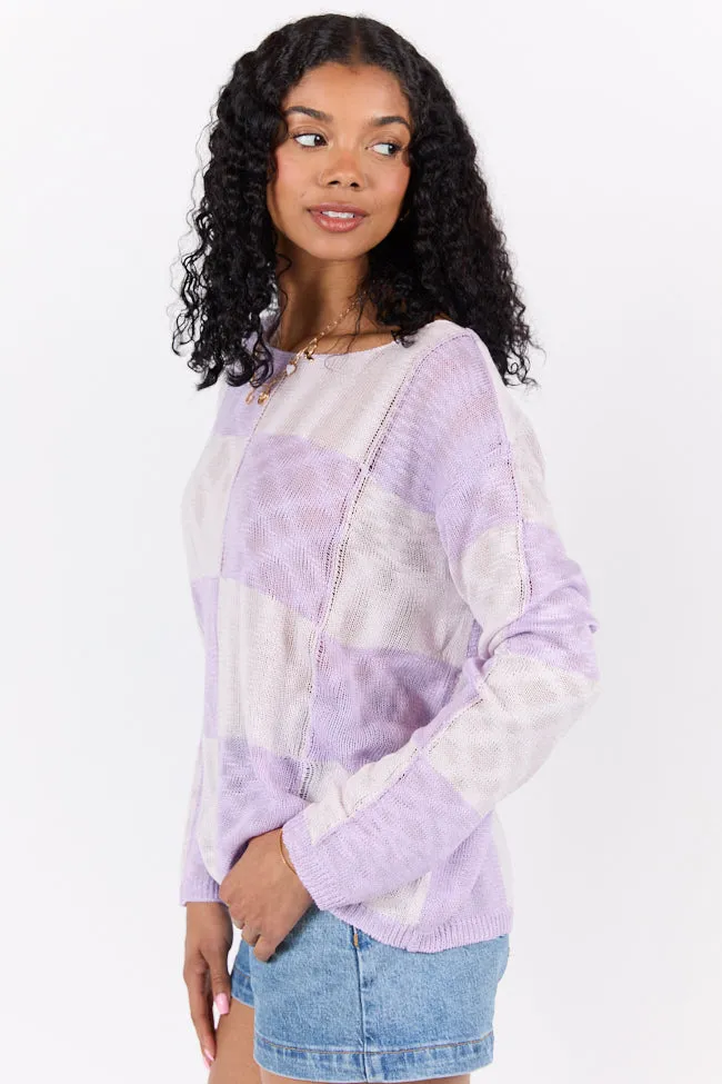 Sunset Key Purple Checkered Sweater PINK LILY