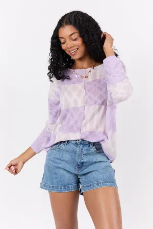 Sunset Key Purple Checkered Sweater PINK LILY
