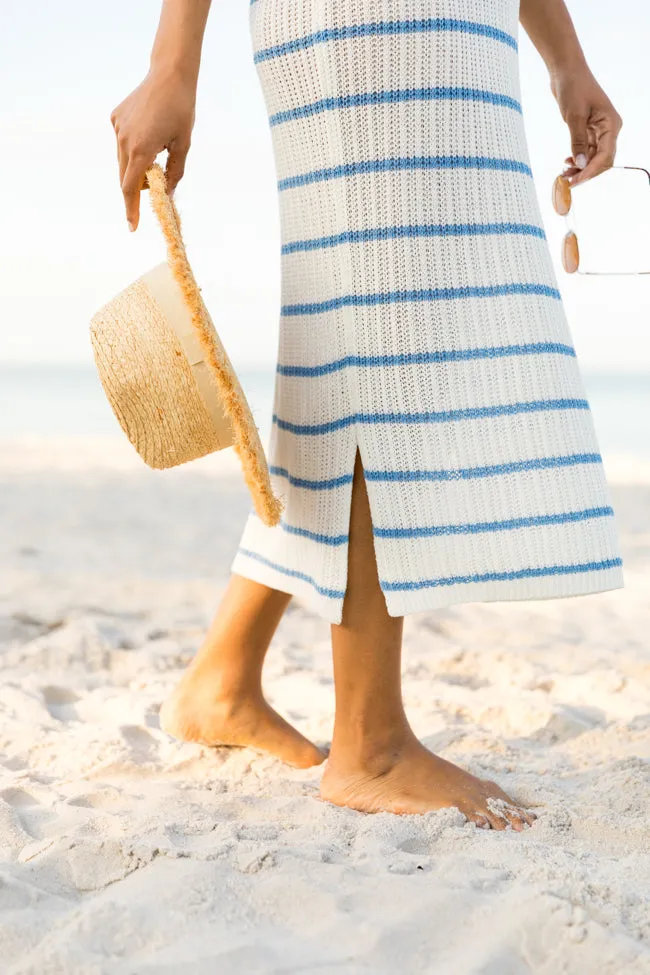 Sunset Sail Blue Striped Knit Coverup Midi Dress PINK LILY