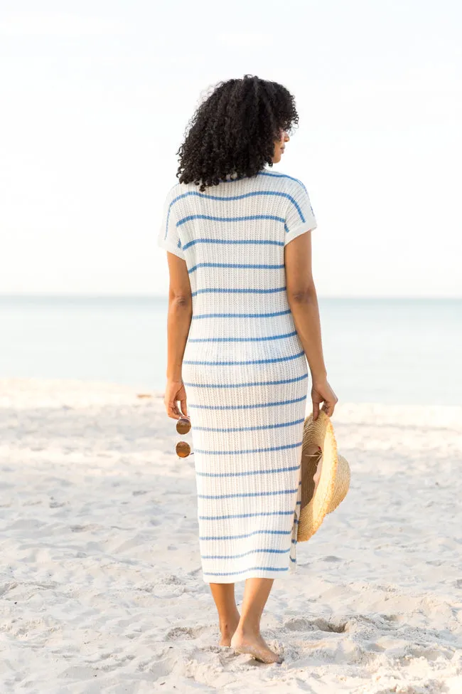 Sunset Sail Blue Striped Knit Coverup Midi Dress PINK LILY