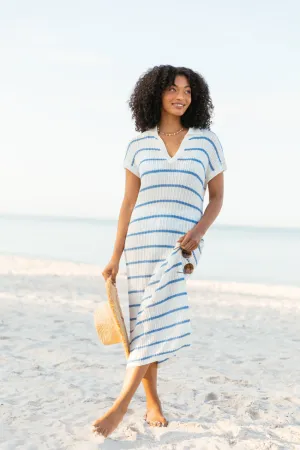 Sunset Sail Blue Striped Knit Coverup Midi Dress PINK LILY